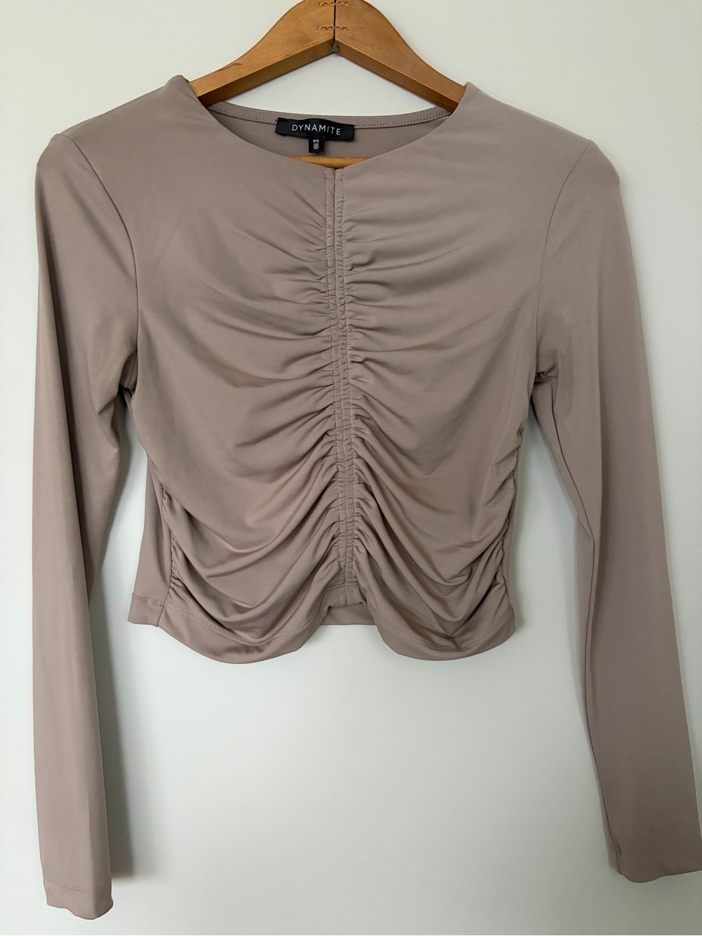 Dynamite Taupe Ruched Long-Sleeve Top Size Small